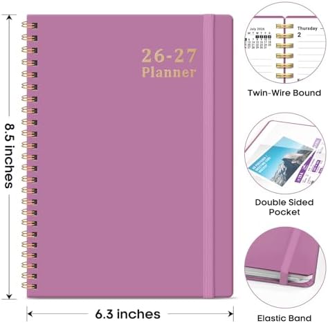 Taja Planner 2026-2027, 6.3" x 8.5" Calendar Planner, Jul 2026-Jun 2027 | A5 Hardcover Weekly & Monthly Academic Year Planner, Large Planning Agenda With Tabs, School & Office Supplies, Purple