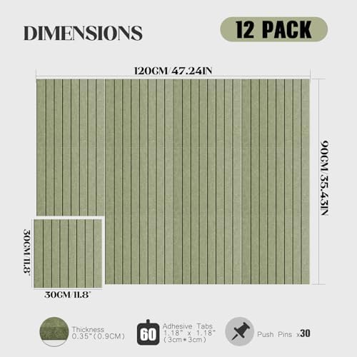 Felt Bulletin Board Tiles 48x36 12 Pack Sound Absorbing Wall Panels