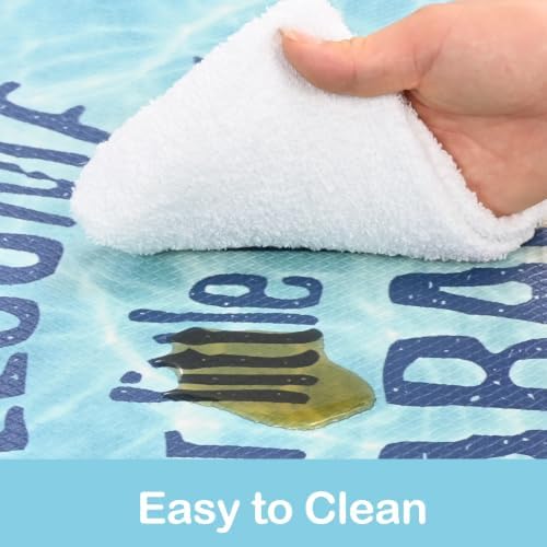 Coatal Beach Theme Kitchen Mats Rugs Set of 2 Anti Fatigue Kitchen Mats for Floor Cushioned Waterproof Non Slip Comfort Standing Mat for Sink Laundry, Ocean Blue