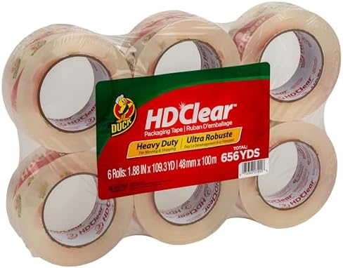 Duck HD Clear Heavy Duty Packing Tape, 1.88 Inch x 109 Yards, 6 Rolls (299016)