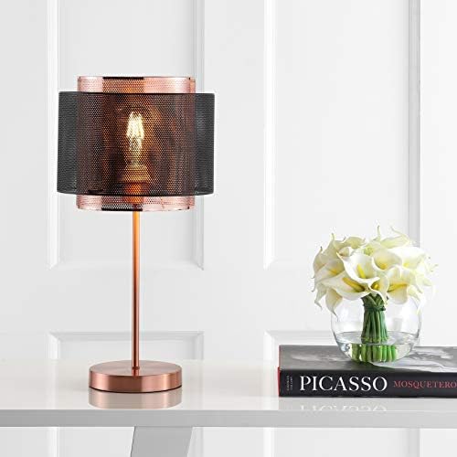 JONATHAN Y Tribeca Double Mesh Drum Table Lamp 19.75" Metal, Copper/Black