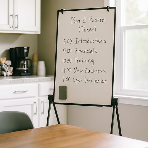 Flipside Products 24" x 36" Double-Sided Magnetic Dry Erase Swivel Adjustable Easel, Liftable, Whiteboard, Marquee, Store Sign, Sale Display, Flipchart Hooks, Marker Tray, Black Frame