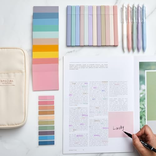 Jutom 39 Pcs Aesthetic Book Annotation Kit,Cream,Cute Style
