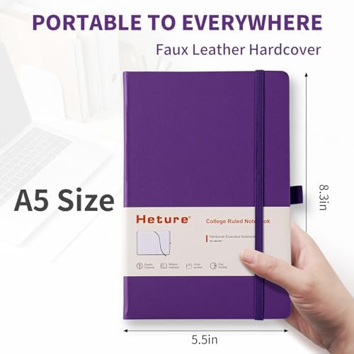 Heture Hardcover Notebooks, 6 Packs A5 Lined Journals Notebook for Writing 160 Pages, 8.2 x 5.5 inch, 6 Colors Classic Ruled Notebooks for College/Work/Travel (Lavender Purpl, 1 Pack)