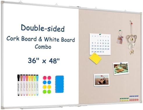 Large White Board Dry Erase Foldable Bulletin Board Combo 48x36 for Wall