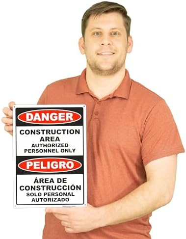 BRIMAR 10x14 Bilingual Danger Construction Area Authorized Only Sign