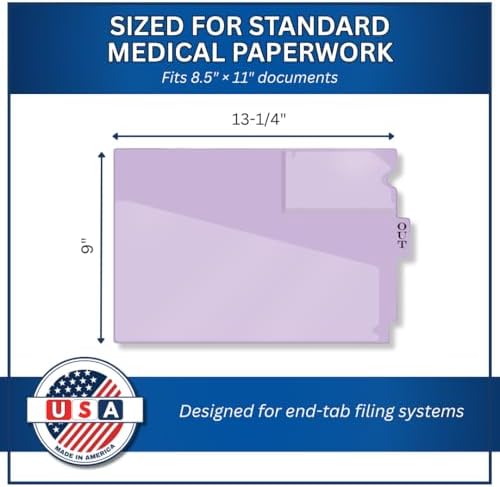 Doctor Stuff - Center Tab Vinyl Outguides, Diagonal Cut Front Pocket, Top Charge Out Slip Pocket, Plastic File Folder, Letter Size 9" x 13-1/4", Lavender, 25/Box