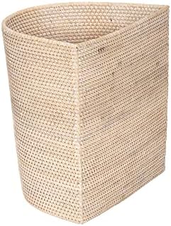 KOUBOO Handwoven Half-Moon Rattan Waste Basket Wicker Trash Can, Off White