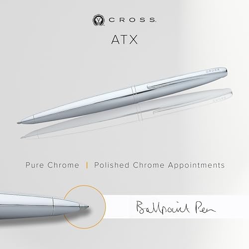 Cross ATX Pure Chrome Ballpoint Pen, Medium Point, Black Ink
