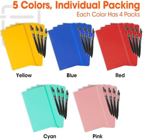 20 Pack Lined Journal Notebook with Pen, A5 Hardcover Leather Journal 5.5"*8.3", 5 Colors 136 Pages College Ruled Notebooks and Pen Set for Office School Business Supplies