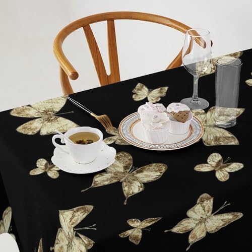 Golden Butterfly Tablecloth, Vintage Luxury Yellow Golden Butterflies Print Table Cloth for Kitchen Dining Coffee Table Outdoor Party Decor 55x75in