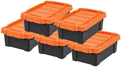 IRIS USA 5-Pack 3 Gal Heavy Duty Lockable Storage Totes with lids, Orange