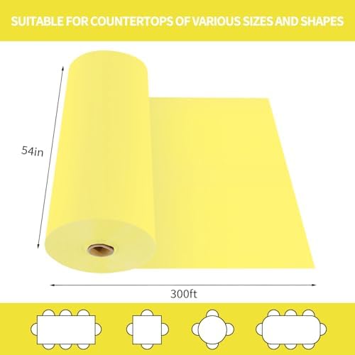 CXPSINC 54 Inch X 300 Feet Plastic Table Cover Roll Disposable Tablecloth with Slide Cutter for All Type/Shape Tables | Party, Banquet, Birthdays, Weddings(Light Yellow, 300 Feet)
