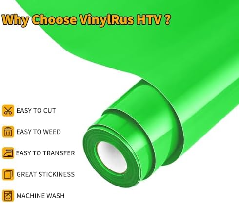 VinylRus Heat Transfer Vinyl, Neon Green, 12" x 20ft
