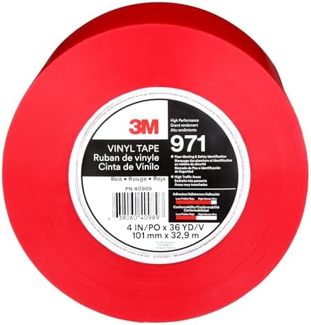 3M Durable Floor Marking Tape 971, Red, 4 in x 36 yd, 17 mil, 1 Roll