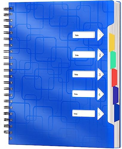 CAGIE 5 Subject Notebook With Tabs Dividers, Black, 8.5x11, College Ruled