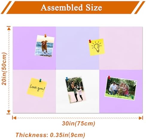 Square Felt Cork Bulletin Board Tiles, Self Adhesive DIY Felt Pin Board for Wall 30" x 20" with 35 Pushpins for Office School Home Wall Decor Stickers Memos Photos Display (Purple+Pink)