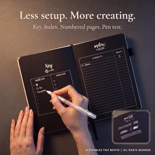 Scribbles That Matter Black Paper Bullet Dotted Journal Notebook | A5 Starry Night Free white gel pen | 160gsm Blackout no-bleed dot grid paper | For Men and Women | 5.75 x 8.5 in | Black