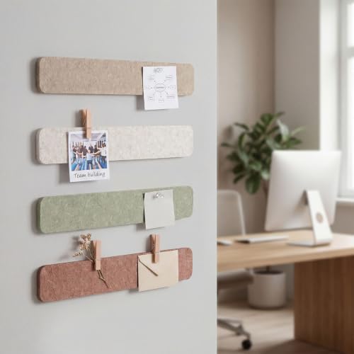 Thboxes 8 Pack Felt Bulletin Board Strips, 13x2 Inch Self Adhesive Felt Pin Boards with 50 Pushpins and 10 Wooden Clips Push Pins, Cork Board for Walls Home Office Decor(Vintage Neutral)