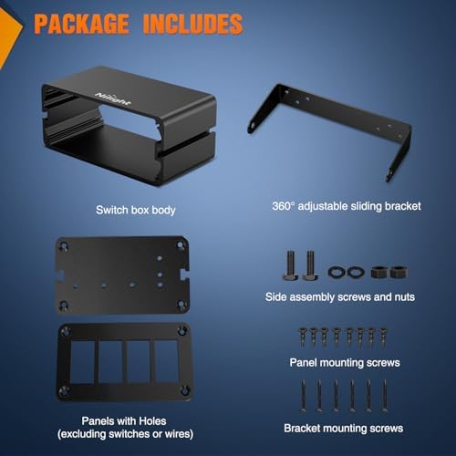 Nilight 4 Gang Rocker Switch Box Detachable Housing 4 Holes Aluminum Panel