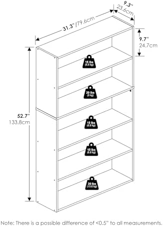 Furinno PASIR 5-Tier Book Shelf with Open Shelf, Amber Pine