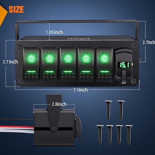 Nilight 5 Gang Rocker Switch Box w/Voltmeter PD Type C and USB Socket