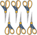 Westcott 8-Inch Non-Stick Titanium Scissors For Office and Home - Glide Adjust Technology - Grey/Yellow Craft, Fabric Scissors - 6 Pack