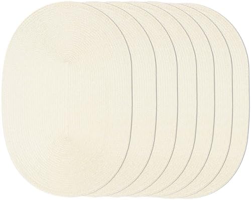 AHHFSMEI Placemats Set of 6 for Dining Table Washable Woven Non-Slip 18x12 inches Placemat Heat-Resistant Durable Table Mats for Dining Table Easy to Clean (Oval Beige, 6)