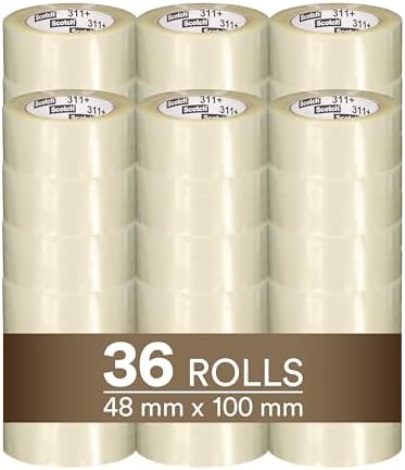 Scotch High Tack Box Sealing Tape 311+, Cold Shipping, Freezer Storage, Clear Color, 48 mm x 100 m, 36/Case