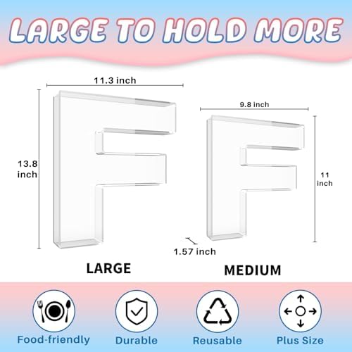 13.8" Extra Large Acrylic Letter Charcuterie Board Box, Reusable Fillable Letter Cake Candy Dish Display Serving Tray for Birthday Anniversary Party Decoration (F)