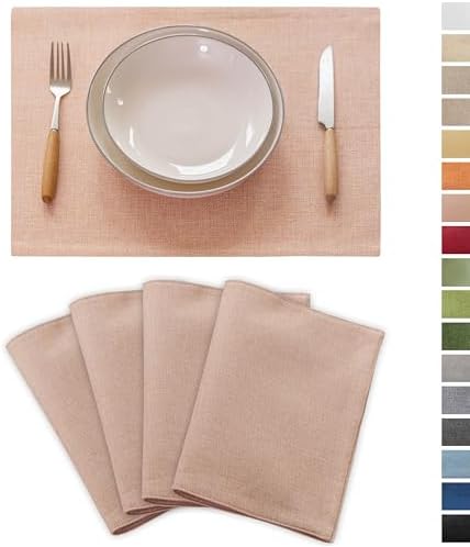 Demetex Pink Placemats Set of 4 Heat Resistant Linen Plate Mats Washable Cloth Place Mats for Dining Tables Restaurants, 13 x 19 inches, Pink