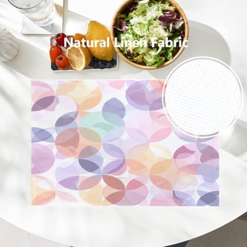 Batmerry Soft Translucent Placemats, Overlapping Shapes Pastel Washable Linen Table Mats for Kitchen Table Double Insulation Decor Dining Set Indoor Outdoor 12X18 in Set of 6