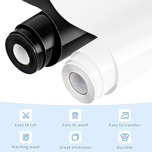 VinylRus Heat Transfer Vinyl, Black & White, 12" x 20ft