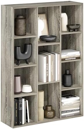 Furinno LUDER Book Shelf, 11-Cube Bookshelf, Reversible Bookcase, 9.4 x 29.1 x 41.7, Easy Assembly, for Living Room, Bedroom, Home Office, French Oak