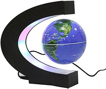 Estefanlo Floating Globe with LED Lights C Shape Magnetic Levitation Floating Globe World Map for Desk Decoration (Blue)