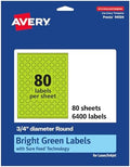 Avery Printable Round Labels, Sure Feed Technology, 3/4" Diameter, Bright Green Labels, Print-to-the-Edge, Laser/Inkjet, 6,400 Total, Great for Price Stickers and Mailing Seals