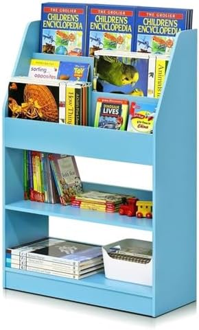 Furinno LOVA Book Shelf, 5-Tier Magazine Bookshelf, Bookcase with Open Shelves Storage, 9.4 x 24.6 x 37, for Living Room, Bedroom, Home Office, Light Blue