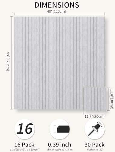 48" x 48" Cork Board Alternative, 16 Pack Felt Bulletin Board Tiles with 30 Adhesive Tabs Wall Push Pin Board for Office Classroom Bedroom Decor
