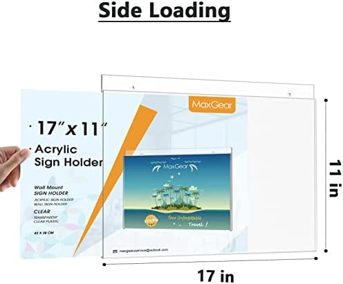 MaxGear Acrylic Wall Mount Sign Holder, 11 x 17 Landscape, 6 Pack