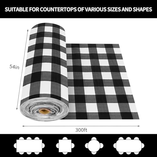 CXPSINC 54 Inch X 300 Feet Plastic Table Cover Roll Disposable Tablecloth with Slide Cutter for All Type/Shape Tables | Party, Banquet, Birthdays, Weddings(Black Checkered, 300 Feet)