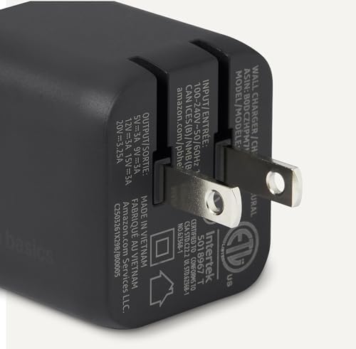 Amazon Basics 65W Fast Charging USB-C GaN Wall Charger, 1-Port PD 3.1, Compact with Foldable Plug for Laptops, Tablets, Phones, Black