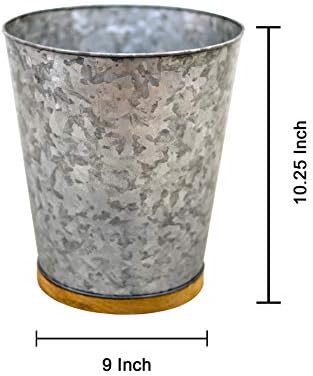 nu Steel Confetti Collection Galvanized Sheet and Real Wood Wastebasket Perfect for Home & Bathroom Accessories