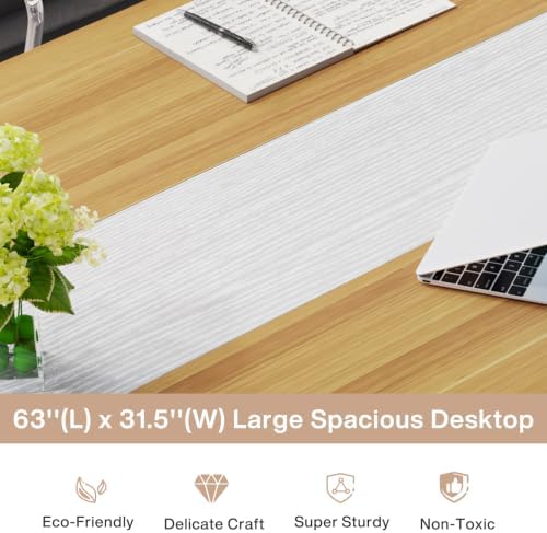 Tribesigns Modern Computer Desk, 63 x 31.5 inch Large Office Desk Computer Table Study Writing Desk Workstation for Home Office, Light Walnut/White