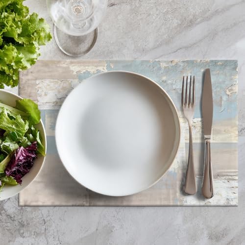 Batmerry Grey and Beige Abstract Painting Placemats, Taupe Squares Texture Washable Linen Table Mats for Kitchen Table Double Insulation Decor Dining Set Indoor Outdoor 12X18 in Set of 6