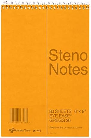 National Brown Board Cover Steno Notebook, Gregg Ruling, Green Eye-Ease Paper, 80 Sheets, 6 x 9.25 x 6 inches, Pack of 12 (36746-12)