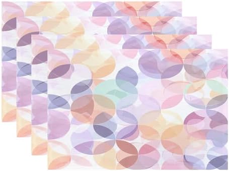 Batmerry Soft Translucent Linen Placemats Set of 4, Overlapping Shapes Pastel Washable Table Mats for Kitchen Table Thickened Heat Insulation Dining Set Indoor Outdoor 12X18 in