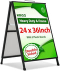A Frame Sidewalk Sign 24 x 36 Inch Outdoor, Double-Sided Folding Sandwich Board with Handle, Heavy Duty Metal Slide-in A-Frame for Business, Advertising, Party, with 2 Plastic Boards