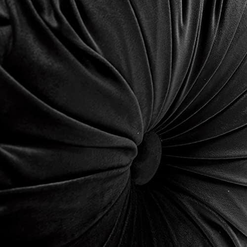 Lush Decor Round Pleated Soft Velvet Decorative Throw Pillow, 1 Count, 15" Diameter, Black - Plush Round Pillow, Seat Cushion, Decorative Pillows for Bed, Couch, Or Chair (Pack of 2)