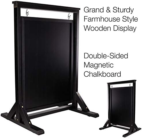 Black Handcrafted Chalkboard Sign: Uniquely Designed Wooden Sidewalk Sign Message Board with Double Sided Display. Alternative to A-Frame & Sandwich Board Signs. Use Chalk or Liquid Chalk Markers.