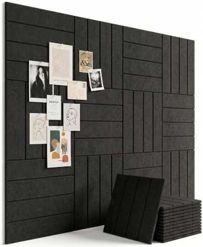 Aothia 12-Pack Felt Bulletin Board Tiles 48"x36", Modular Pin Board for Notes, Photos & Mood Boards, Cork Board Alternative for Smooth Walls, 0.35" Thick, 70 Adhesive Tabs & 40 Pins, Black